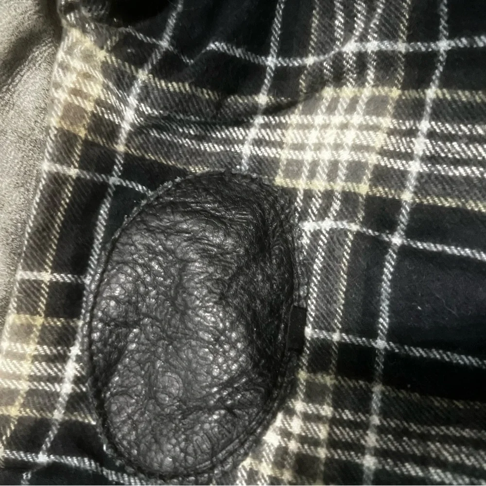 Oxford Leather Moto Bomber Jacket Gray Plaid Lined Medium Large